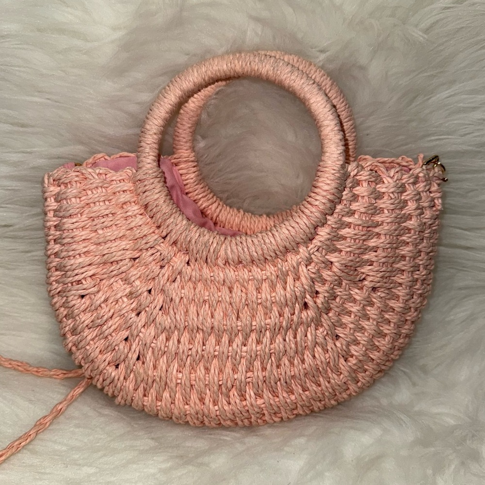 Pink Woven Handbag